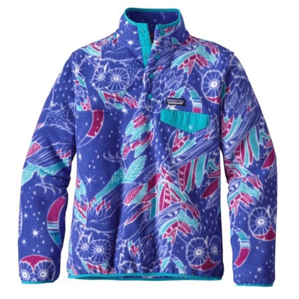 Patagonia Synchilla Multi Colored Owl Patterned Fleece Jacket